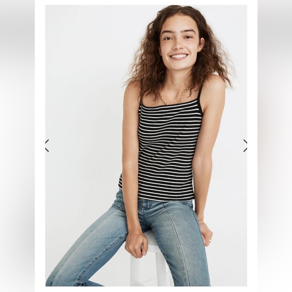 NWT Madewell Black and White Stripped Ribbed Tank Top - Size Medium - Picture 1 of 6